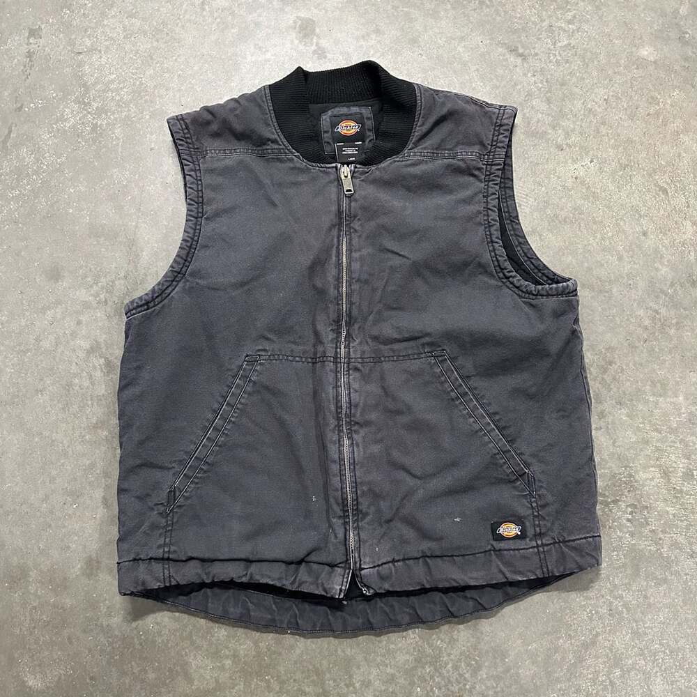 Dickies Duck Canvas Fleece Lined Zip Front Work Vest Black Large
